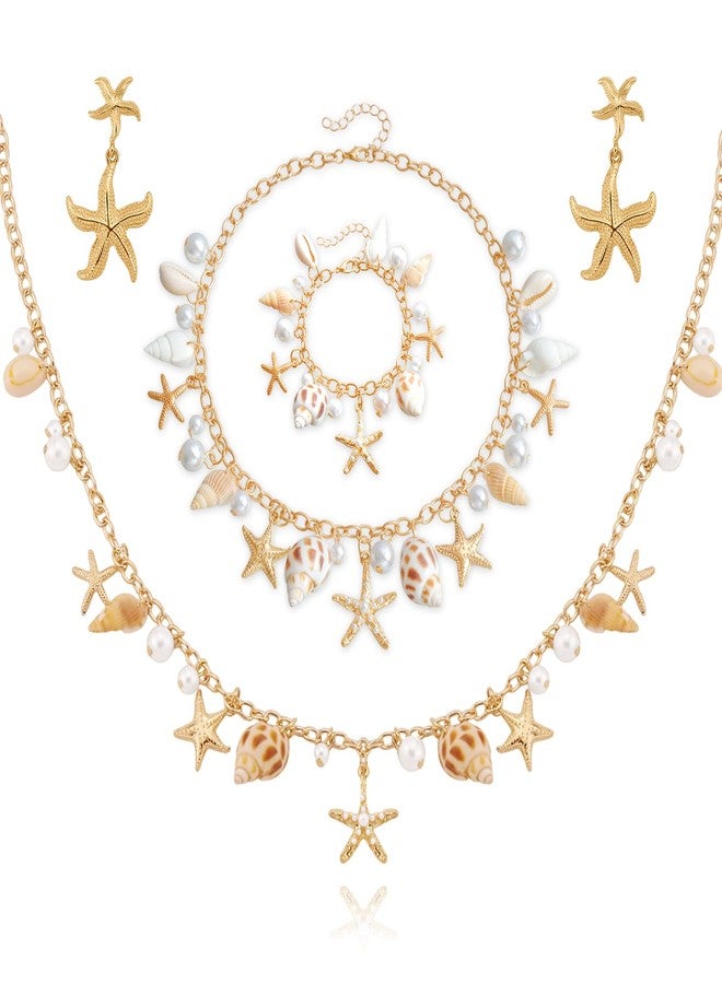 Xeyau Mermaid Costume Jewelry Set for Women: Shell Necklace, Waist Chain, Bracelet, Earring Set - Boho, Ethnic Style - B-Gold, No Metal Type, No Gemstone, Female - Image 1